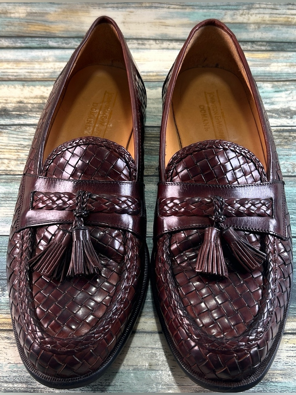 Johnston & Murphy Domani Loafers Mens Size 9.5M Woven Brown Leather Slip On